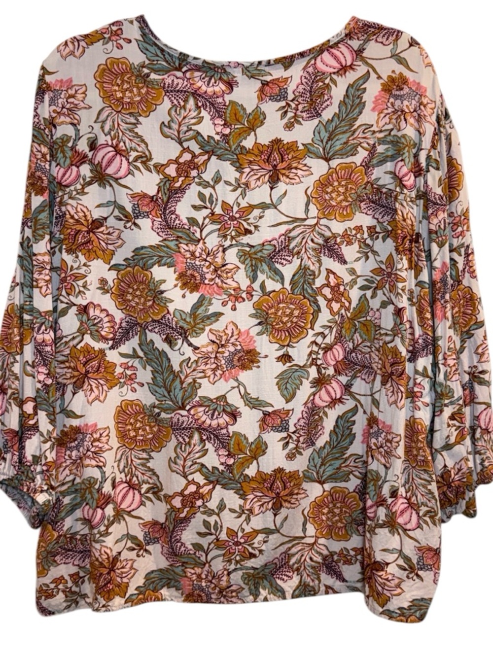 Knox Rose Pink Floral V-Neck Button Peasant Blouse - Picture 4 of 5
